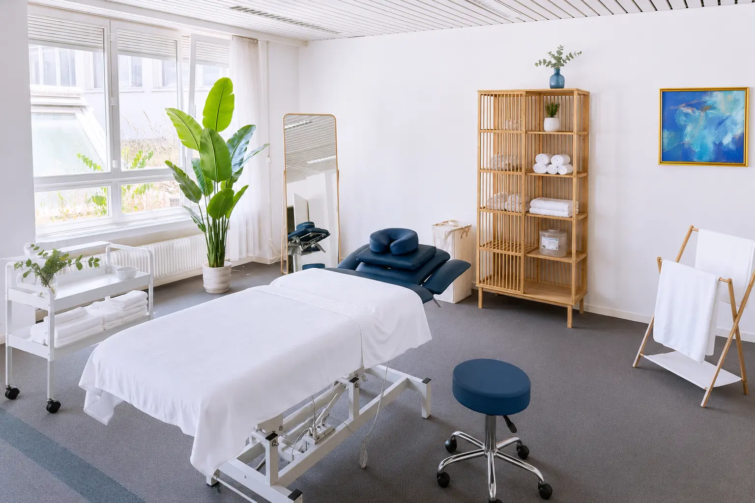 Eingang mit Sitzgelegenheit zum Ankommen im Massage Zentrum Oerlikon